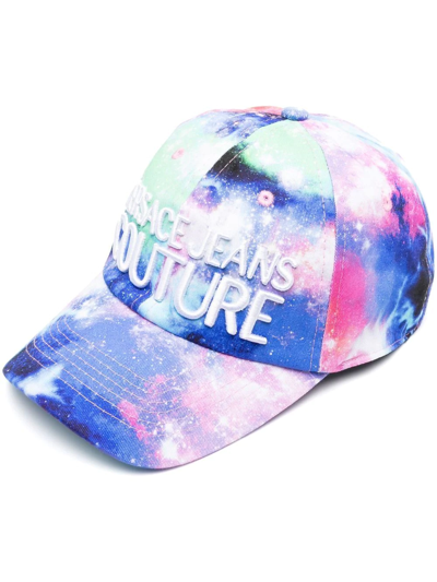 Versace Jeans Couture Logo-embroidered Galaxy-print Cap In Purple