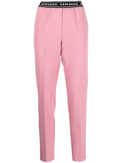Ermanno Firenze Logo-waistband Slim-cut Trousers In Pink
