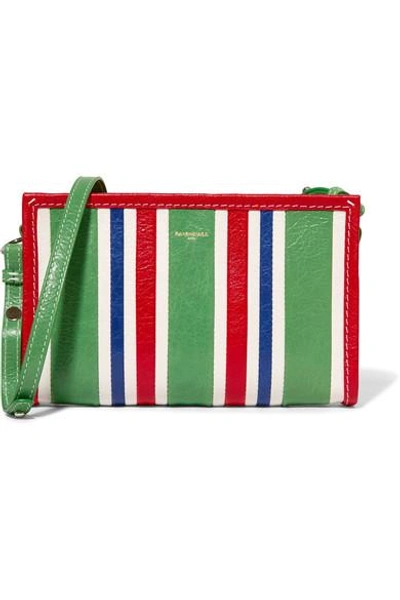 Balenciaga Bazar Striped Textured-leather Shoulder Bag In Green-multi