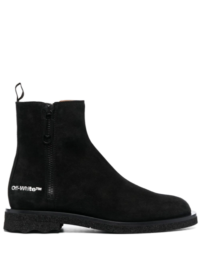 Off-white Men's Sponge-sole Leather Ankle Boots In Black Black