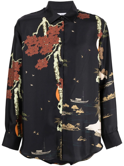 Act N°1 Floral-print Silk Shirt In Black