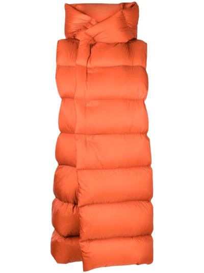 Rick Owens Sleeveless Padded Coat In Orange