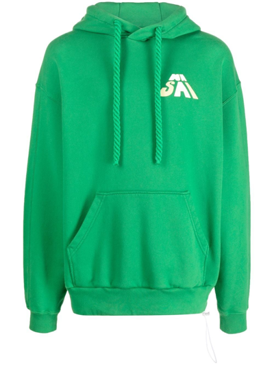 Bonsai Hoodie Sweatshirt Green Cotton Hoodie With Rope Drawstring.