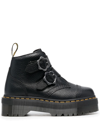 Dr. Martens' Devon Flower Buckle Leather Platform Boots In Black
