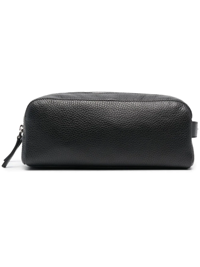 Orciani Double-compartment Leather Wash Bag In Black