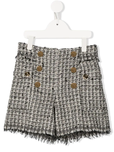 Balmain Kids' Button-embellished Tweed Shorts In Avorio/nero