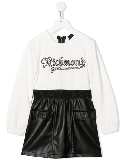 John Richmond Junior Kids' Rhinestone-embellished Logo Dress In White
