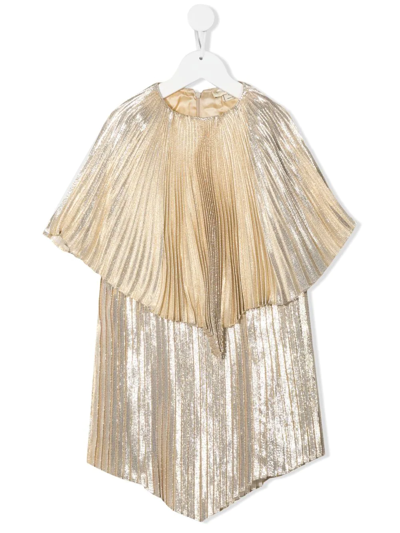 Stella Mccartney Kids' Pleated Shimmer Dress In Gold