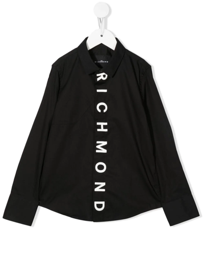 John Richmond Junior Kids' Logo-print Long-sleeve Shirt In Black