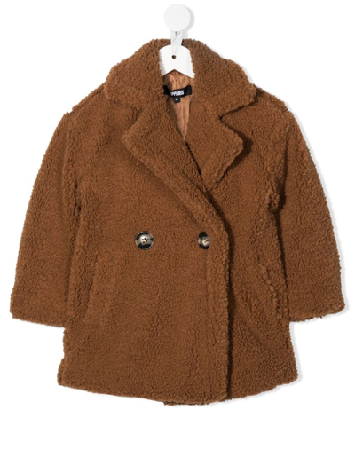 Apparis Kids' Faux-shearling Double-breasted Coat In Brown