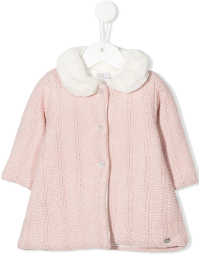 Paz Rodriguez Babies' Faux-fur Collar Coat In Pink