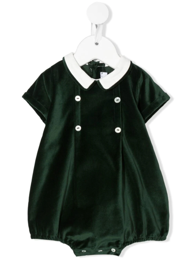Mariella Ferrari Babies' Velvet Double-breasted Bow Dress In Green