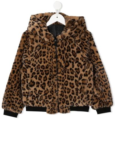 Apparis Kids' Leopard-print Hooded Jacket In Brown