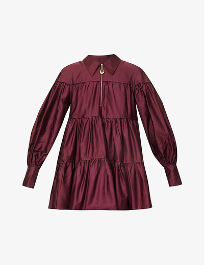 Aje Francis Flared-hem Cotton Mini Dress In Chestnut Red