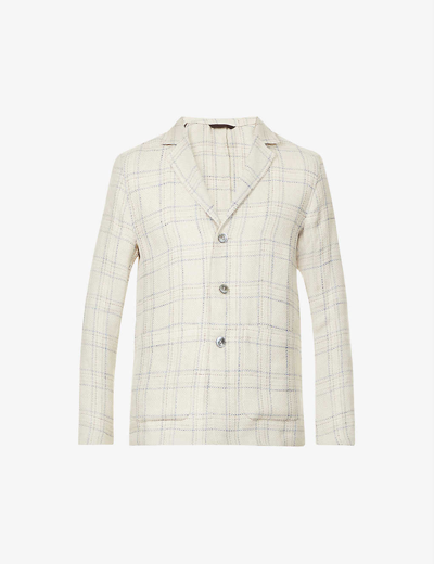 Oscar Jacobson Hector Checked Relaxed-fit Hemp, Silk, Linen And Cotton-blend Blazer In Shy White