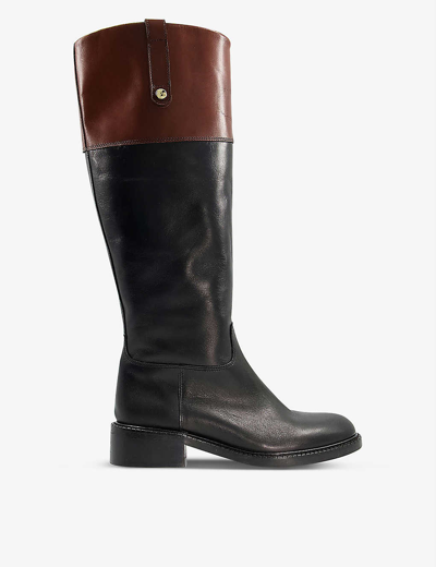 Dune Two-tone Knee-high Leather Riding Boots In Black-leather Mix