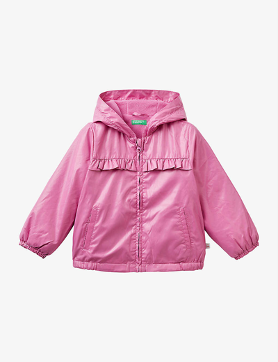 Benetton Kids' Ruffled Hooded Shell Jacket 1-6 Years In Bright Pink