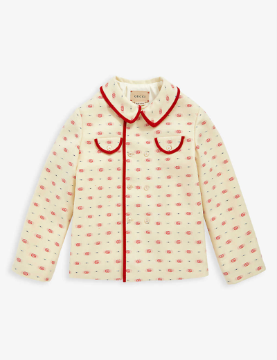 Gucci Babies' Double G Motif And Polka-dot Print Wool And Cotton-blend Coat 36 Months In Cream