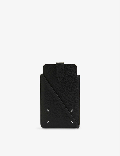 Maison Margiela Logo-stitched Grained-leather Cross-body Phone Pouch In Black