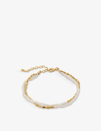 MONICA VINADER WOMENS MINI NUGGET 18CT YELLOW GOLD-PLATED VERMEIL STERLING-SILVER AND PEARL BRACELET,59991992