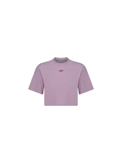 Off-white Pink Logo Cropped Stretch-cotton T-shirt In Lilla