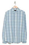 Rta Sierra Plaid Button Front Shirt In Blue Plaid