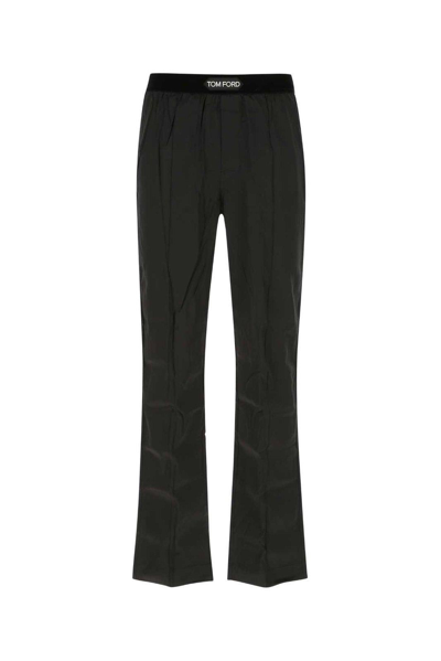 Tom Ford Logo Waist Satin Pyjama Trousers In Brown