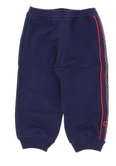 Gucci Kids' Logo Embroidered Track Pants In Blue New Marine