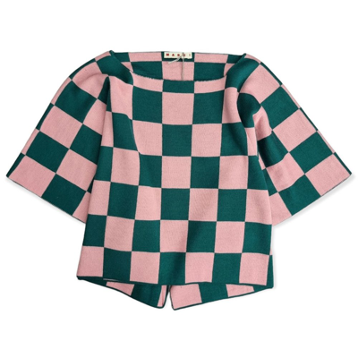 Marni Kids Check Pattern Crewneck Knitted Cape In Multi
