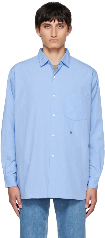 Nanamica Round Logo Classic Long-sleeved Shirt In Blue