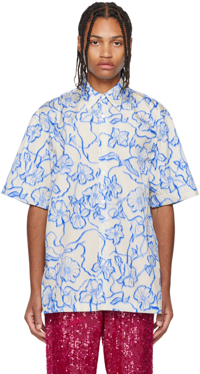 Dries Van Noten White & Blue Cassidye Shirt In 504 Blue | ModeSens