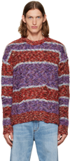 Andersson Bell Striped Knit Crewneck Sweater In Redlil Red/lilac