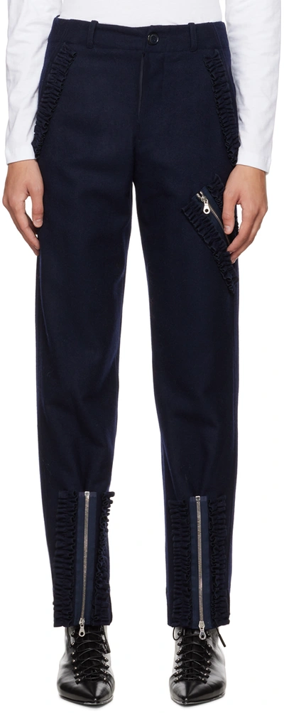 Molly Goddard Franko Frill-trim Wool Suit Trousers In Navy