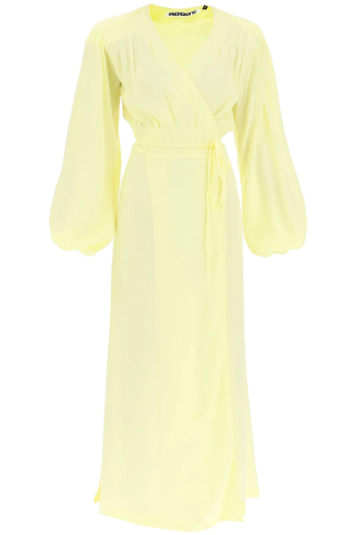 Rotate Birger Christensen Marisol Jacquard Woven Midi Wrap Dress In Elfin Yellow (yellow)