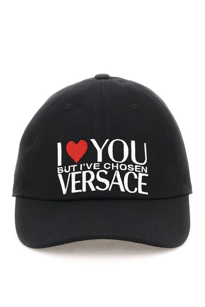 Versace Black Embroidered Slogan Baseball Cap