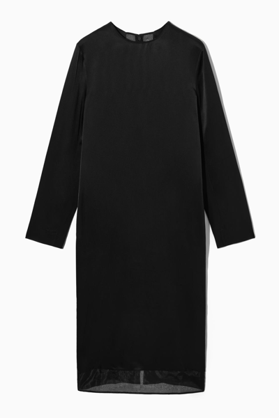 Cos Organza-paneled Midi Dress In Black