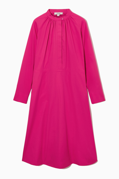 Cos Relaxed-fit Gathered Midi Shirt Dress In Pink