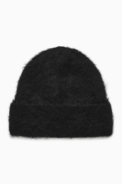 Cos Textured Knitted Beanie Hat In Black