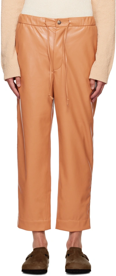 Nanushka Tan Jain Faux-leather Pants In Brown