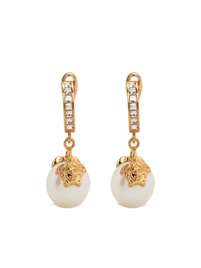 Versace Crystal-embellished Drop Earring In Gold