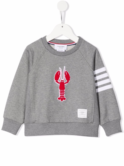 Thom Browne Kids' 4-bar Lobster-patch Cotton Sweatshirt In Grey