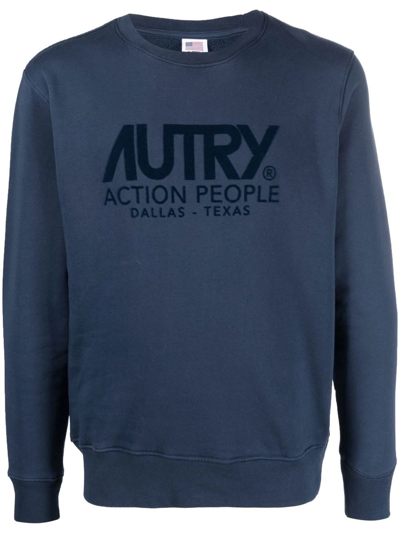 Autry Flocked-logo Crew-neck Sweatshirt In Blue