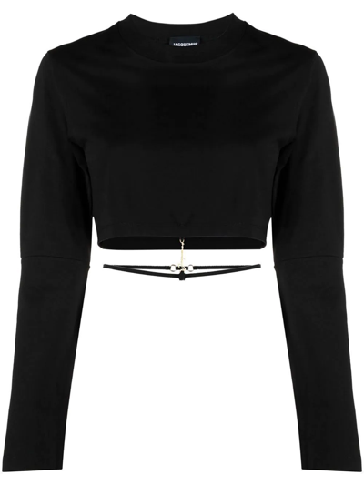 Jacquemus Pino Cropped Cotton-jersey Top In Black