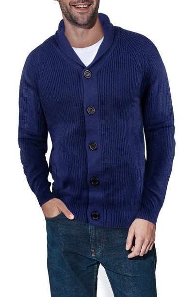 X-ray Shawl Collar Cardigan In Blue
