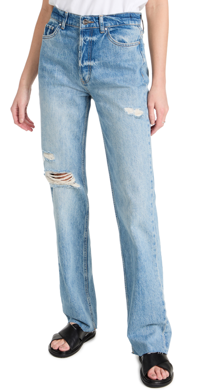 Anine Bing Destructed Lake Indigo Olsen Jeans In Vintage Blue