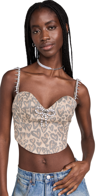 Area Cropped Embellished Leopard-print Denim Bustier Top In Brown Multi