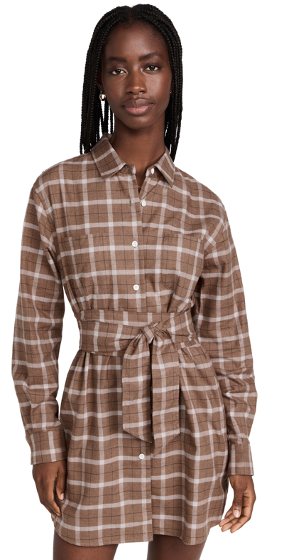 Marissa Webb Brett Lightweight Flannel U-back Mini Dress In Mesa Tan Plaid