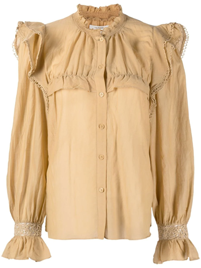 Isabel Marant Étoile Neutral Ruffle Long Sleeved Blouse In Neutrals