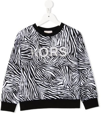 Michael Kors Kids' Zebra-print Logo Sweatshirt In White