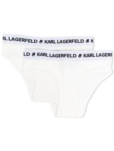 Karl Lagerfeld Kids' Logo Waistband Briefs Set Of 2 In White